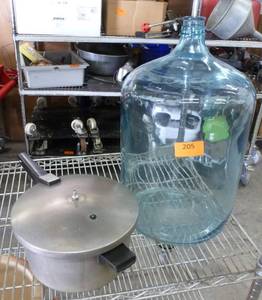 Large water bottle and Presto steam pressure cooker