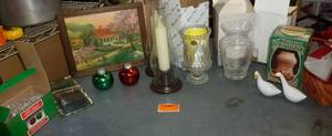 2 new sets of Salt and Pepper shakers, New candle holders, picture and lights