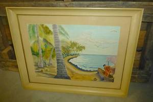 7 vintage art pieces - watercolor, oil and prints