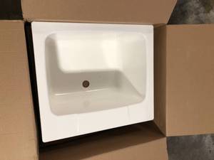 MUSTEE 22 in. x 25 in. x 13.75 in. Molded Fiberglass Drop in Utility Sink in White Customer Returns See Pictures