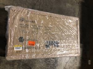 SAUDER Portage Park 64.118 in. Kiln Acacia Executive Desk with Metal Base Customer Returns See Pictures