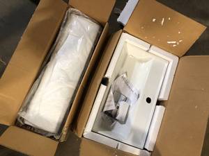 lot 10 image: Lot of Assorted Sink in White and Pedestal Bathroom Ceramic Vessel Various Models and Conditions   Customer Returns See Pictures