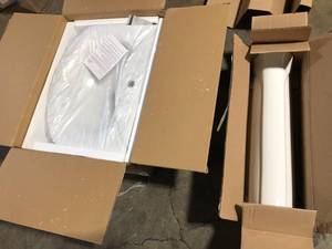 lot 37 image: Swiss Madison Modern White Ceramic Rectangular Chateau Pedestal Bathroom Vessel Sink with Round Single Faucet Hole  Customer Returns See Pictures