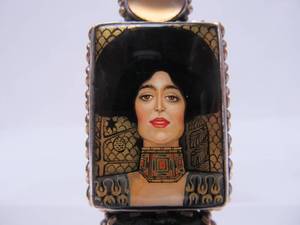 lot 10 image: Signed AMY KAHN RUSSELL Hand Painted Sterling Silver Portrait Brooch Pendant wMoonstone