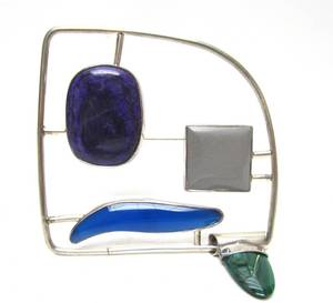 lot 24 image: Large Modernist Multi-Gemstone Brooch by Kim Crocker