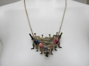 lot 30 image: Large Sterling Silver Multi-Gemstone Necklace wFigures