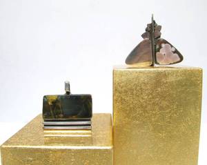 lot 46 image: 2 Signed Vintage KLASSEN Sterling Silver & Sliced Stone Pendants