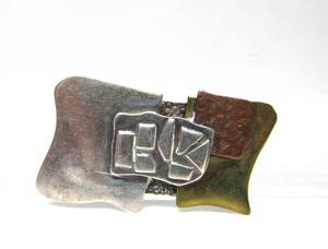 lot 44 image: Sculptural Signed Modernist Sterling Silver Brooch wCopper & Brass