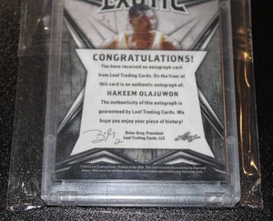 lot 13 image: 2022 Leaf Exotic Hakeem Olajuwon Autograph #BA-H01 36  Only 6 Exist