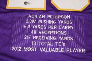 lot 69 image: Minnesota Vikings Adrian Peterson Autograph Custom Jersey Beckett COA