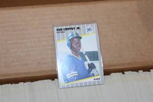 lot 62 image: 1989 Fleer Baseball Card Complete Hand Collated Set  Ken Griffey Jr Rookie Card. The Billy Ripken is the black box version.