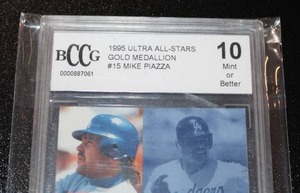 lot 67 image: 1995 Ultra All Stars Gold Medallion Mike Piazza #15 BCCG 10