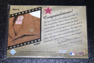 lot 68 image: 2008 Upper Deck A Piece Of History A Few Good Men Jack Nicholsen Shirt Relic Card