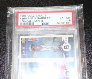 lot 109 image: 1996-97 Collectors Choice Kobe Bryant w Kevin Garnett Rookie Card #M129 PSA 6