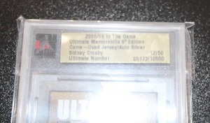 lot 111 image: 2005-06 Ultimate Memorabilia Game Used Jersey Autograph Sidney Crosby Rookie Card 1250  Only 50 Exist
