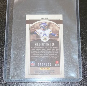lot 113 image: 2020 Legacy Chrome Mini Kirk Cousins #68 20100  Only 100 Exist