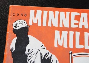 lot 143 image: 1956 Minneapolis Millers Program vs New York Giants  Willie Mays