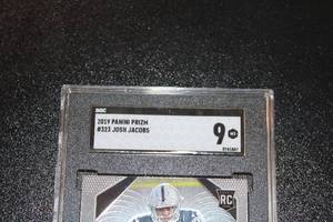 lot 221 image: 2019 Prizm Josh Jacobs #323 Rookie Card SGC 9