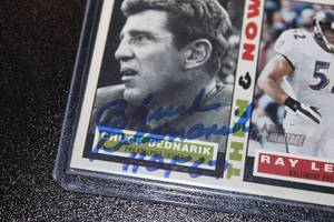 lot 176 image: 2001 Topps Heritage Then & Now Chuck Bednarik #TN-BL In Person Autograph w Hall of Fame Inscription