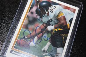 lot 178 image: 1991 Upper Deck Dermontti Dawson #328 In Person Autograph  Hall of Fame