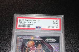 lot 180 image: 2018-19 Prizm Hyper Prizm Collin Sexton #170 Rookie Card PSA 9