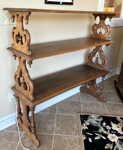 Vintage Wooden Three Tiered Buffet Server  Vintage Wooden Three Tiered Shelf