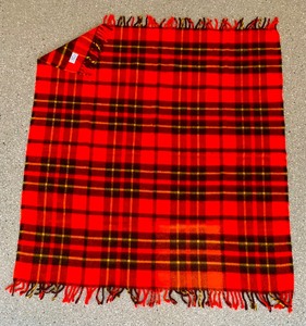 Vintage 1960s Plaid Throw Fringed Faribo with Carry Case