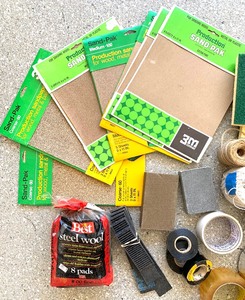 Lot of Sand Paper, Bungee Cords, Tape and More