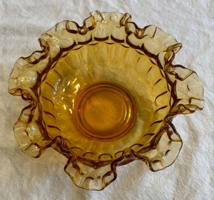 Vintage Fenton Amber Glass Ruffled Bowl