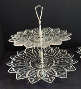 Crystal and Clear Glass Grouping including a Vintage Two Tiered Tidbit Tray