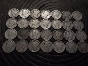 28 Mercury Head Dimes All Good Dates From 1917 To 1930 All Very Readable Dates & Mint Marks