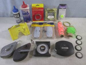 lot 42 image: (CSB) Stanley 100 Tape Measure, Chalk Lines and Chalk, Levels and Other Misc