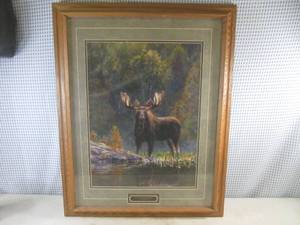 lot 56 image: (FDS) Framed Bruce Miller Print North Country Moose 23 x 29