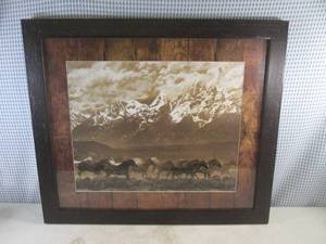lot 57 image: (FDS) Framed HorsesMountains Print 28 x 24