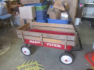 lot 69 image: (FS) Vintage Radio Flyer Wagon with Wood Sides - Handle Needs a Bolt