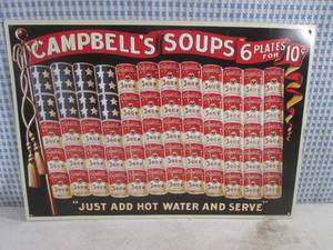 lot 77 image: (EC1) Patriotic Campbells Soup Tin Sign 16 12 x 11 12