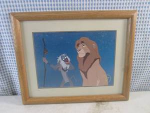 lot 88 image: (EC1) Vintage Framed Lion King Simba & Rafiki Disney Store 1995 Commemorative Lithograph 15 12 x 12 12