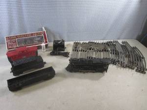 lot 98 image: (A-1) Vintage Lionel Train Engine (very heavy), Cars, Track and Controller Including a K-Line Train Car In Box - No Lionel Marking on Coal Car