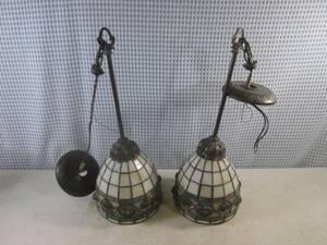 lot 99 image: (F-0) Pair Vintage Hanging Light Fixtures