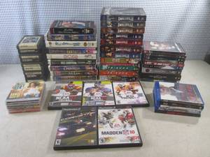 lot 134 image: (F-1) Assortment of 8-Tracks, VHS, CDs, DVDs Blu-Rays and Playstation 2 Games