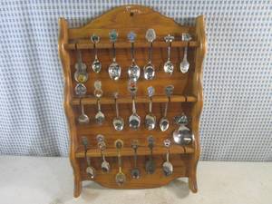 lot 219 image: (D-2) Spoon Collection with Wood Wall Display