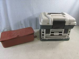 lot 297 image: (EC1) Vintage Metal Case Tractor Tool Box and Plano 1362 Organizer Box