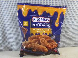 lot 333 image: (FRZ) 3 Pound Bag Frozen Chicken Breast Strips Fritter Style Honey Butter Biscuit Flavor Past Date