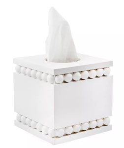 2 Pack Lot AuldHome Design Beaded Tissue Box Cover White Rustic Farmhouse Wood Tissue Holder
