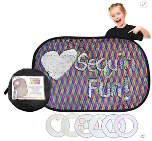 Meavia Rainbow Reversible Sequins Wall Sensory Fun Toy W Shape Stencils & Travel Case, Jumbo Size 40 x 27 Inches 651174977867