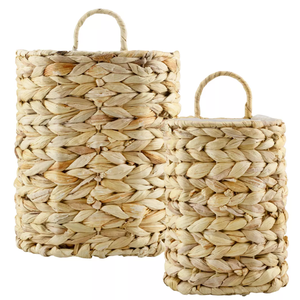 AuldHome Design Water Hyacinth Wall Hanging Baskets, 2pc Set SmallMedium Wicker Rustic Farmhouse Door