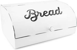 AuldHome White Bread Box Farmhouse Vintage Enamelware Countertop Bread Bin 651174970202