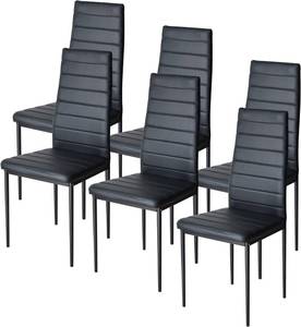 IDS Home Modern Faux Leather High Back Padded Seat Dining Chair with Metal Legs for Kitchen Furniture, Living Room, Meeting Room, Restaurant - Black, White (Set of 6