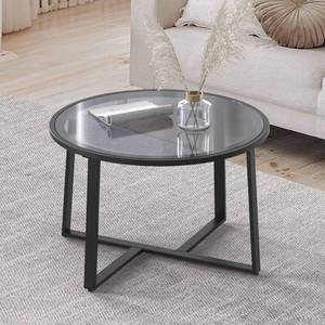 Evajoy Coffee Table, 27.6 Round Coffee Table with Tempered Glass Surface, Center Table for Living Room, Dining Room, Tea, Home Dcor,Black