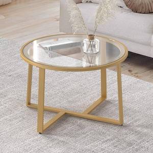 Evajoy Round Glass Coffee Table, 27.6 Gold Coffee Table with Tempered Clear Glass